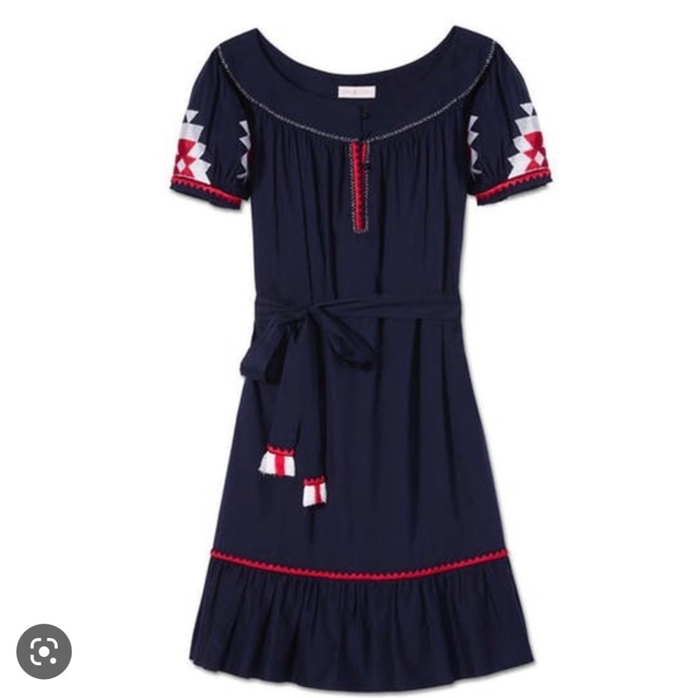 Tory Burch embroidered mini dress size 4 navy blue - Picture 2 of 11